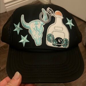 Black and Teal bridal trucker hat! Skull and tequila bottle!